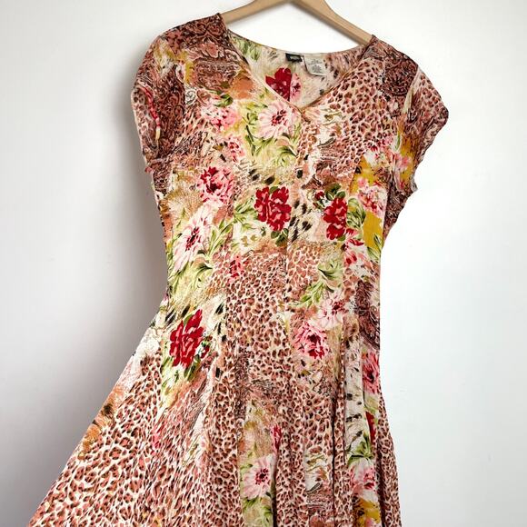 Vintage Patchwork Dress Small Oversized Floral Animal Print Leopard Grunge Indie - Picture 3 of 10